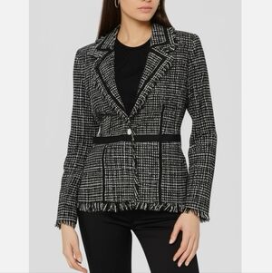 Bisou Bisou Women's Black and White Tweed Blazer Jacket